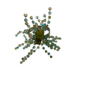 VINTAGE Pier One Beaded Napkin Rings Set Of 8 With Green & Blue Glass Beads